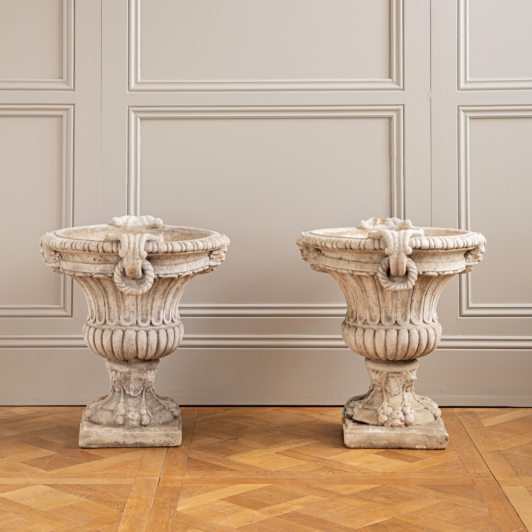 Cast Stone Circa Mid 1900's Set Of 4 Decorative Italian Garden Urns In Reconstituted Stone For Sale