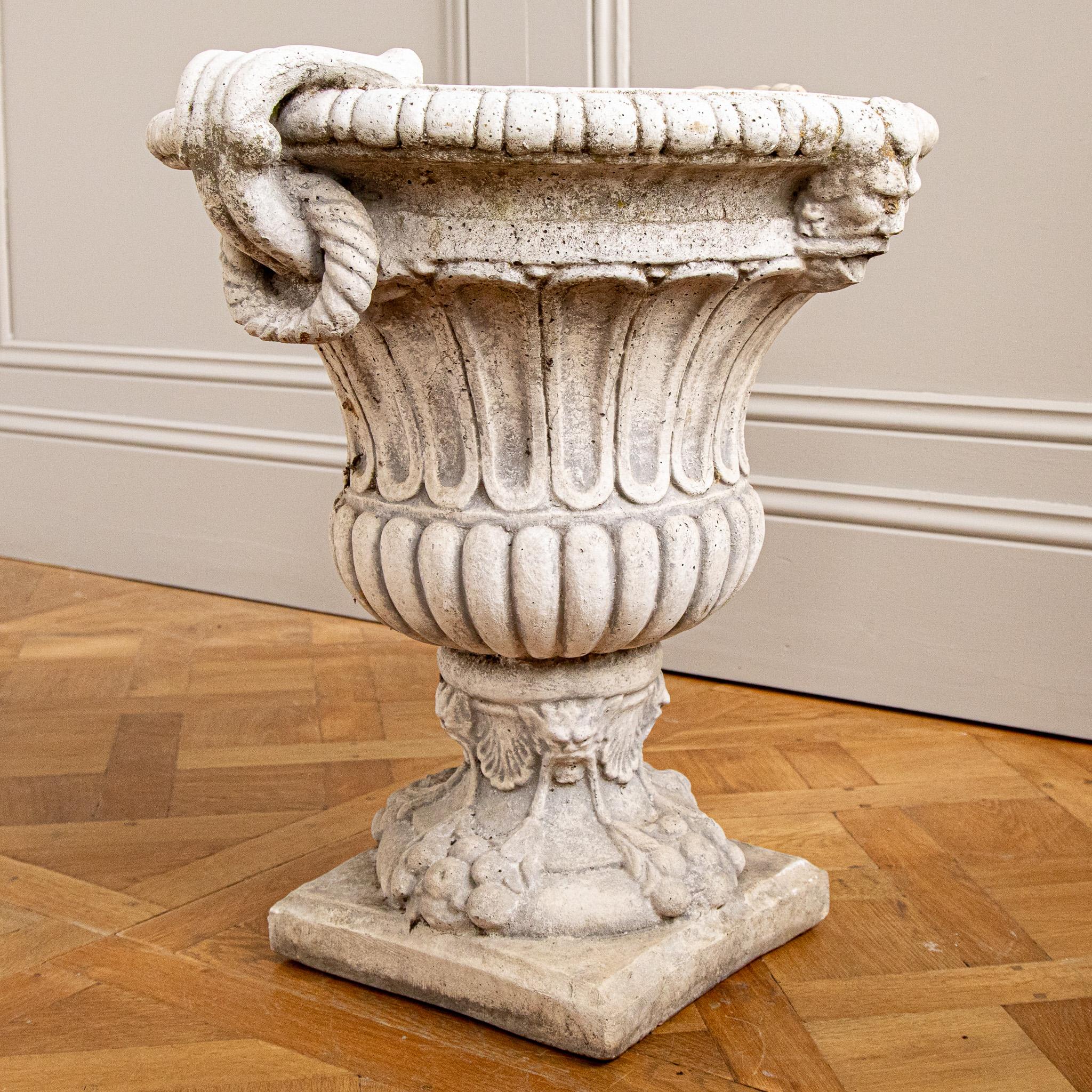 Circa Mid 1900's Set Of 4 Decorative Italian Garden Urns In Reconstituted Stone For Sale 1