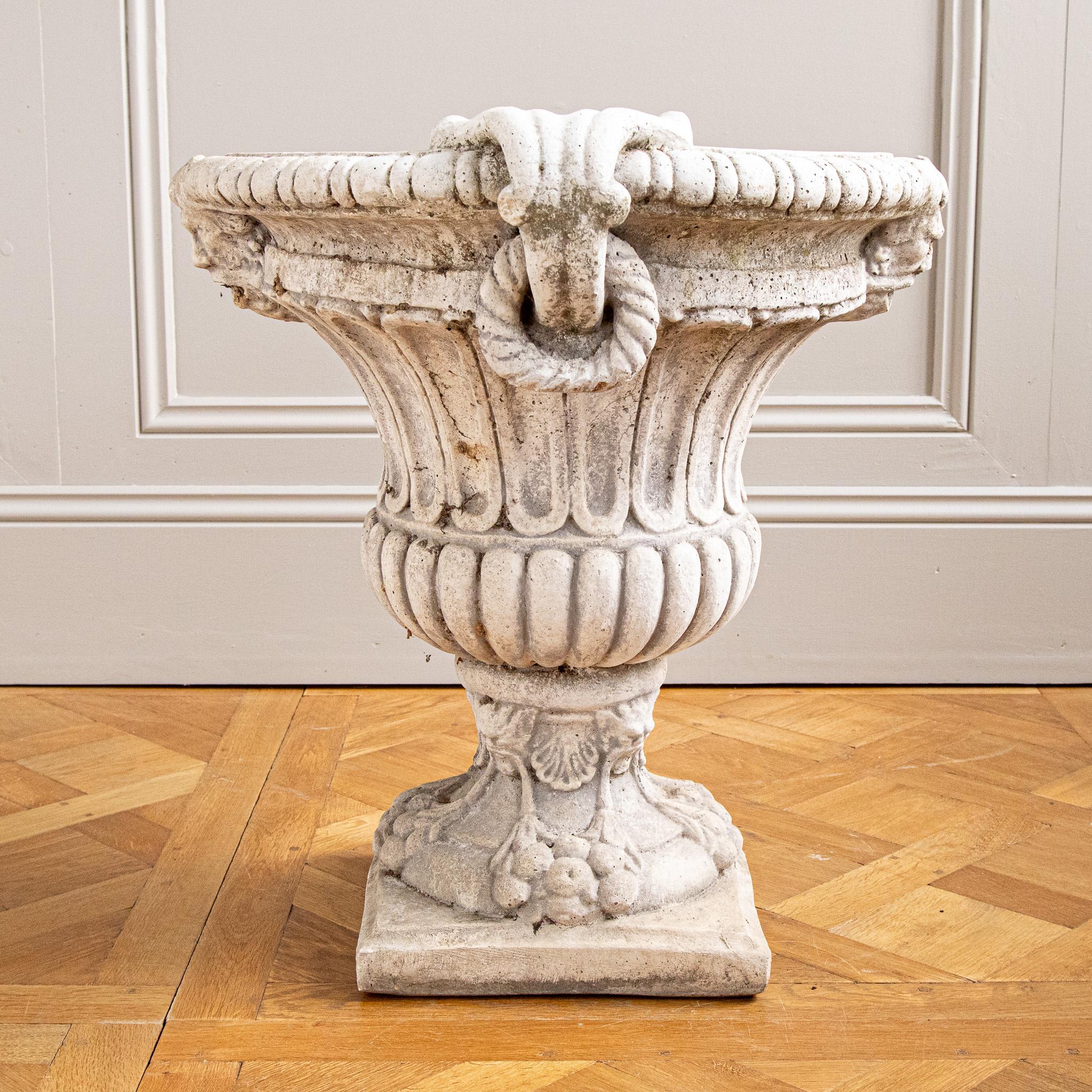 Circa Mid 1900's Set Of 4 Decorative Italian Garden Urns In Reconstituted Stone For Sale 2