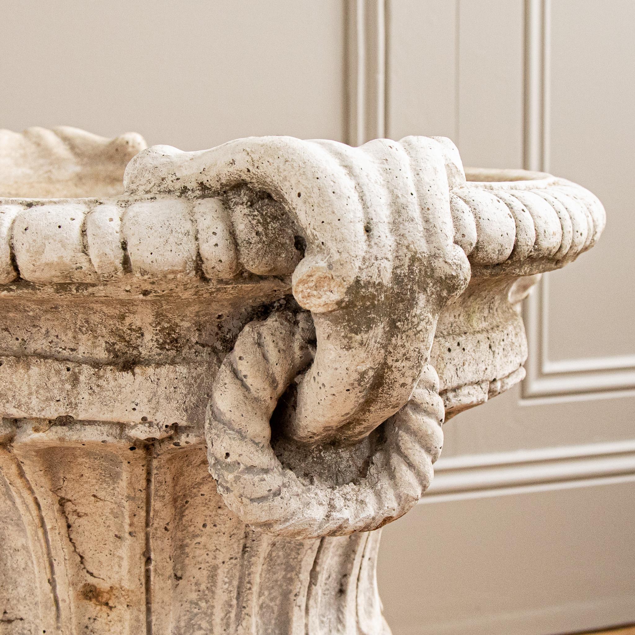 Circa Mid 1900's Set Of 4 Decorative Italian Garden Urns In Reconstituted Stone For Sale 4