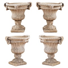 Retro Circa Mid 1900's Set Of 4 Decorative Italian Garden Urns In Reconstituted Stone