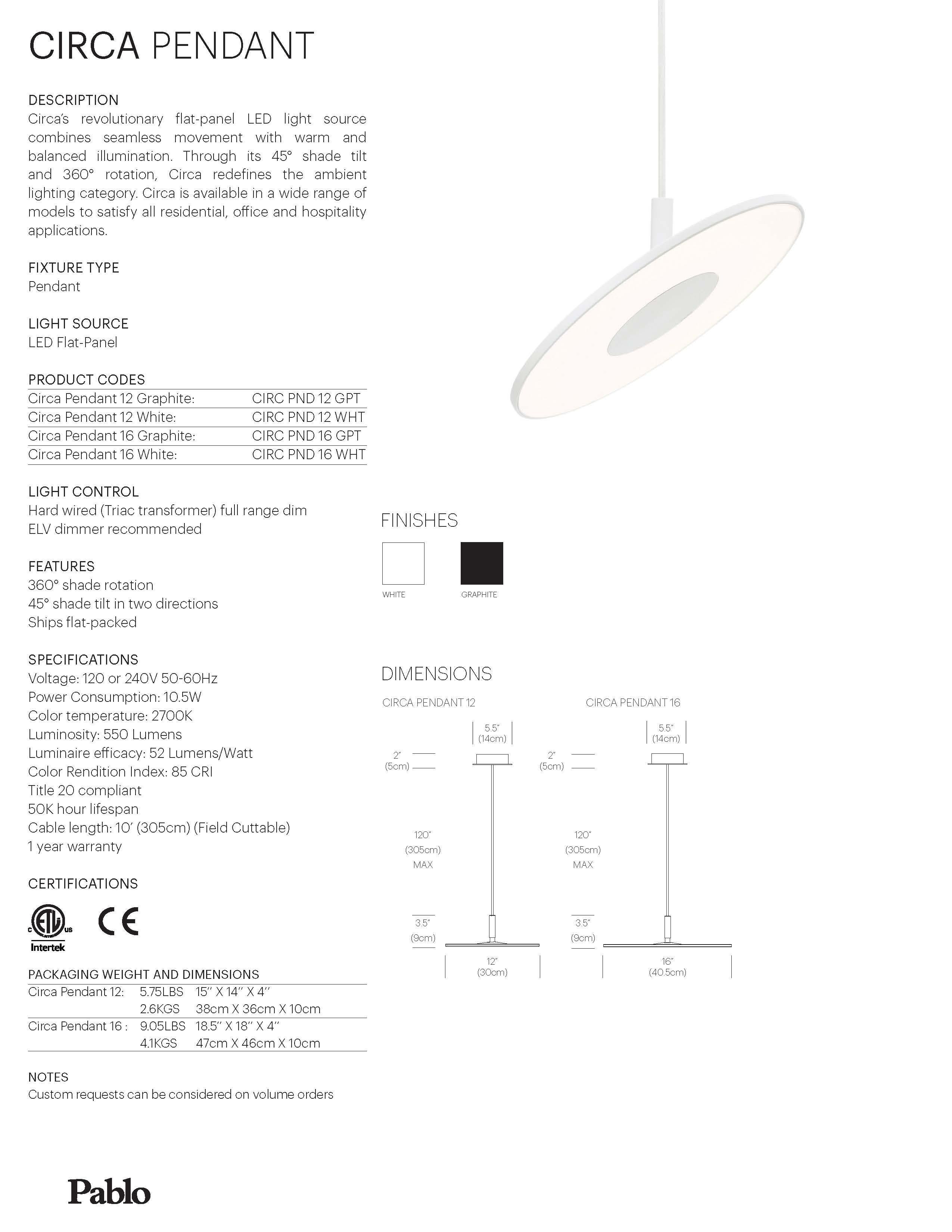 Circa Pendant Light in White by Pablo Designs In New Condition For Sale In San Francisco, CA