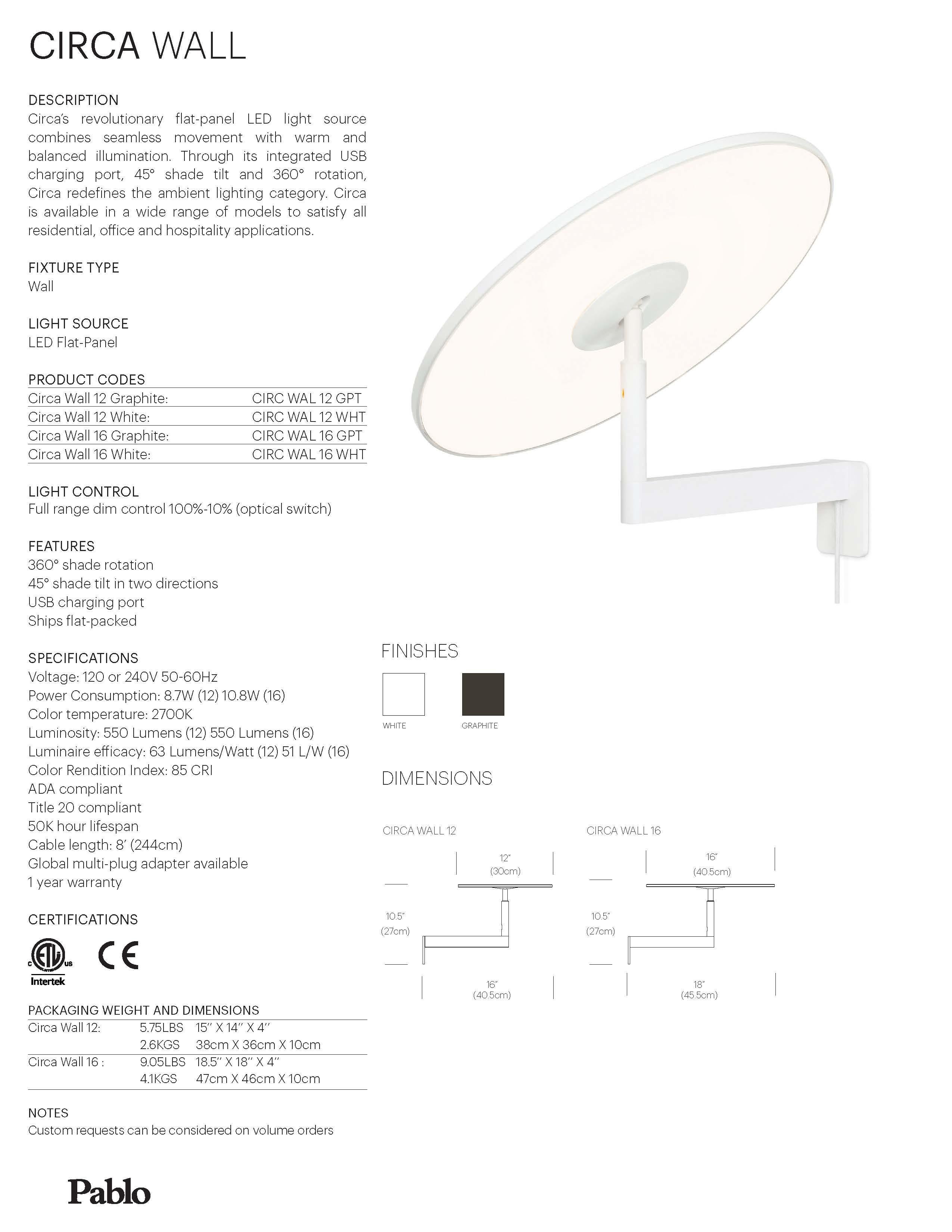 American Circa Wall Light in White by Pablo Designs