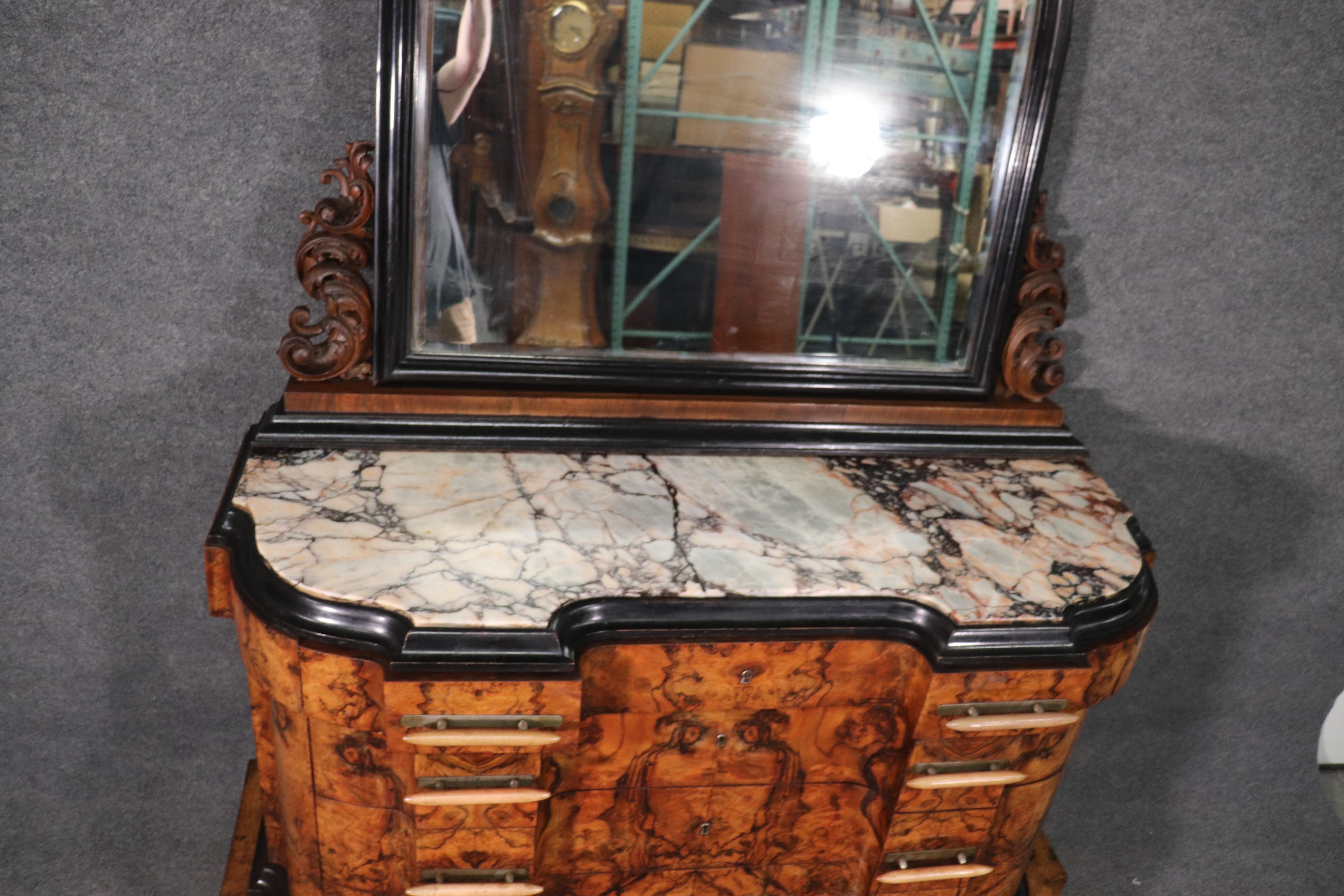 Circassian Walnut Carved Italian Art Deco Grand Dresser with Matching Mirror 4