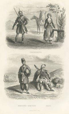 Circassians, Armenian Merchant and Abaza Man, Caucasus, Antique Print, 1859