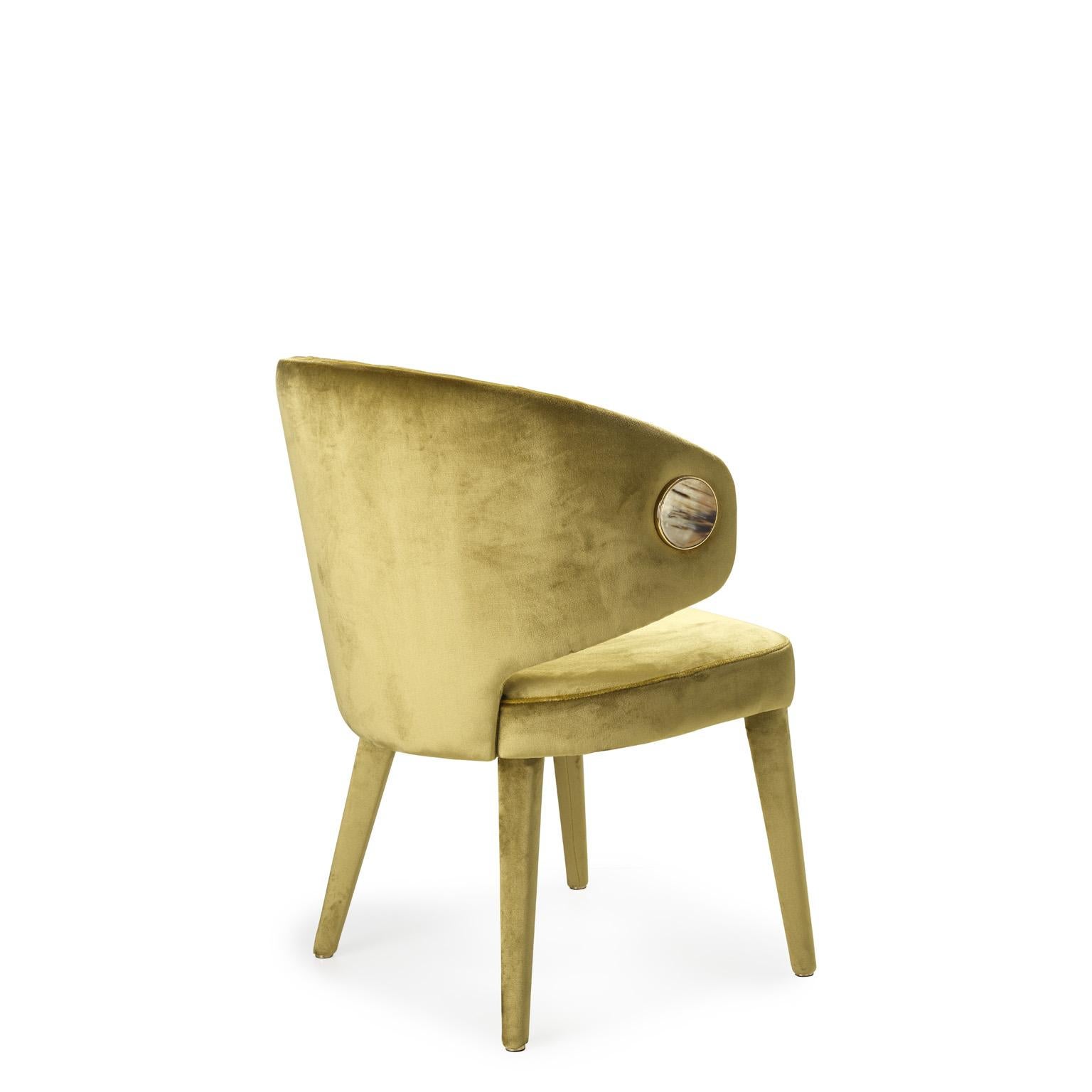 Metal Circe Chair in Splendido Gold Velvet with Detail in Corno Italiano, Mod. 4433AG For Sale