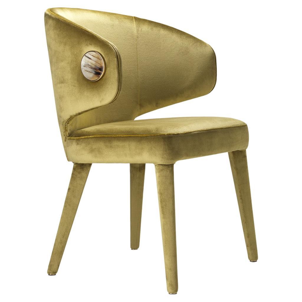 Circe Chair in Splendido Gold Velvet with Detail in Corno Italiano, Mod. 4433AG For Sale