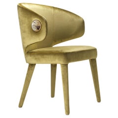 Circe Chair in Splendido Gold Velvet with Detail in Corno Italiano, Mod. 4433AG