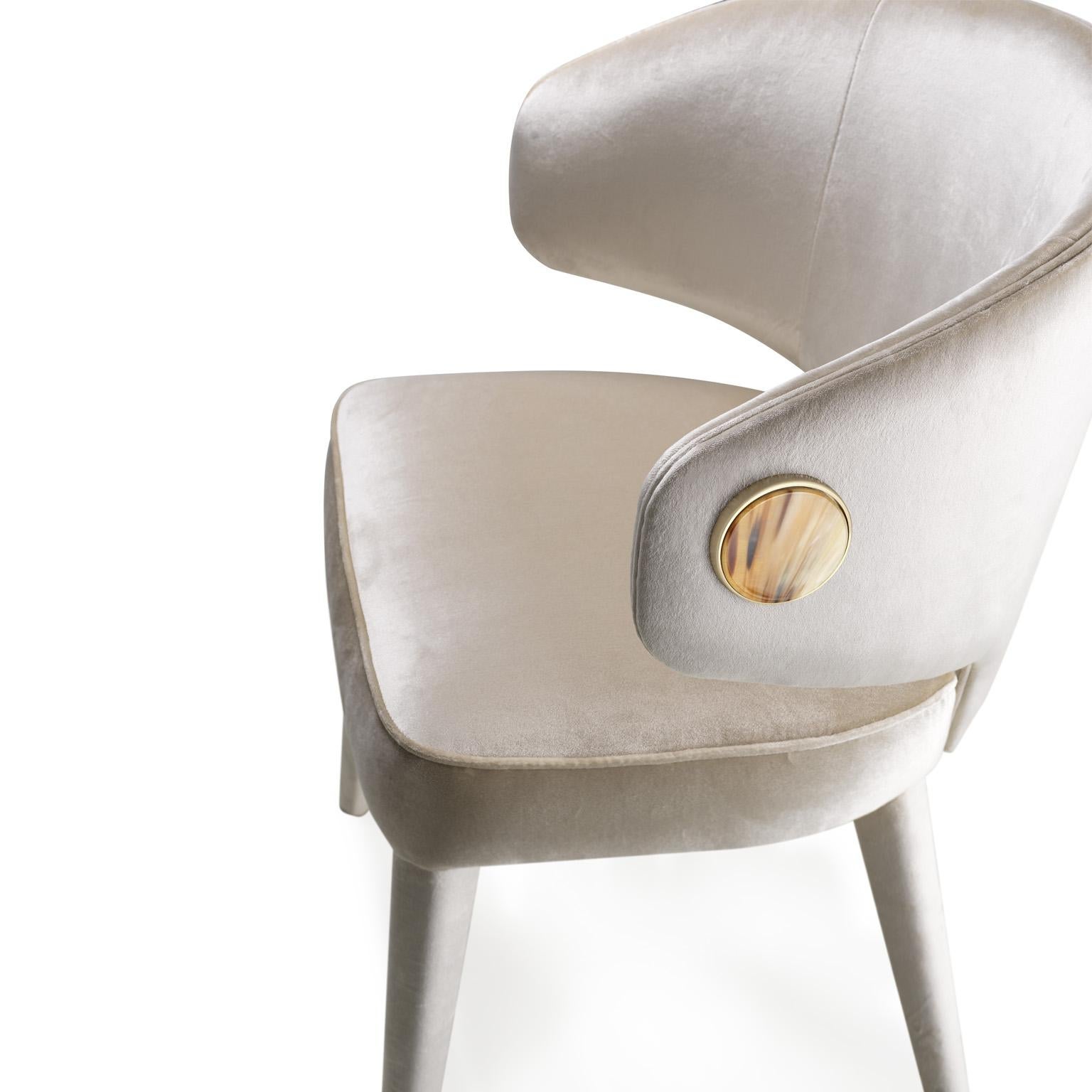 Contemporary Circe Chair in Splendido Perla Velvet with Detail in Corno Italiano, Mod. 4433AC For Sale