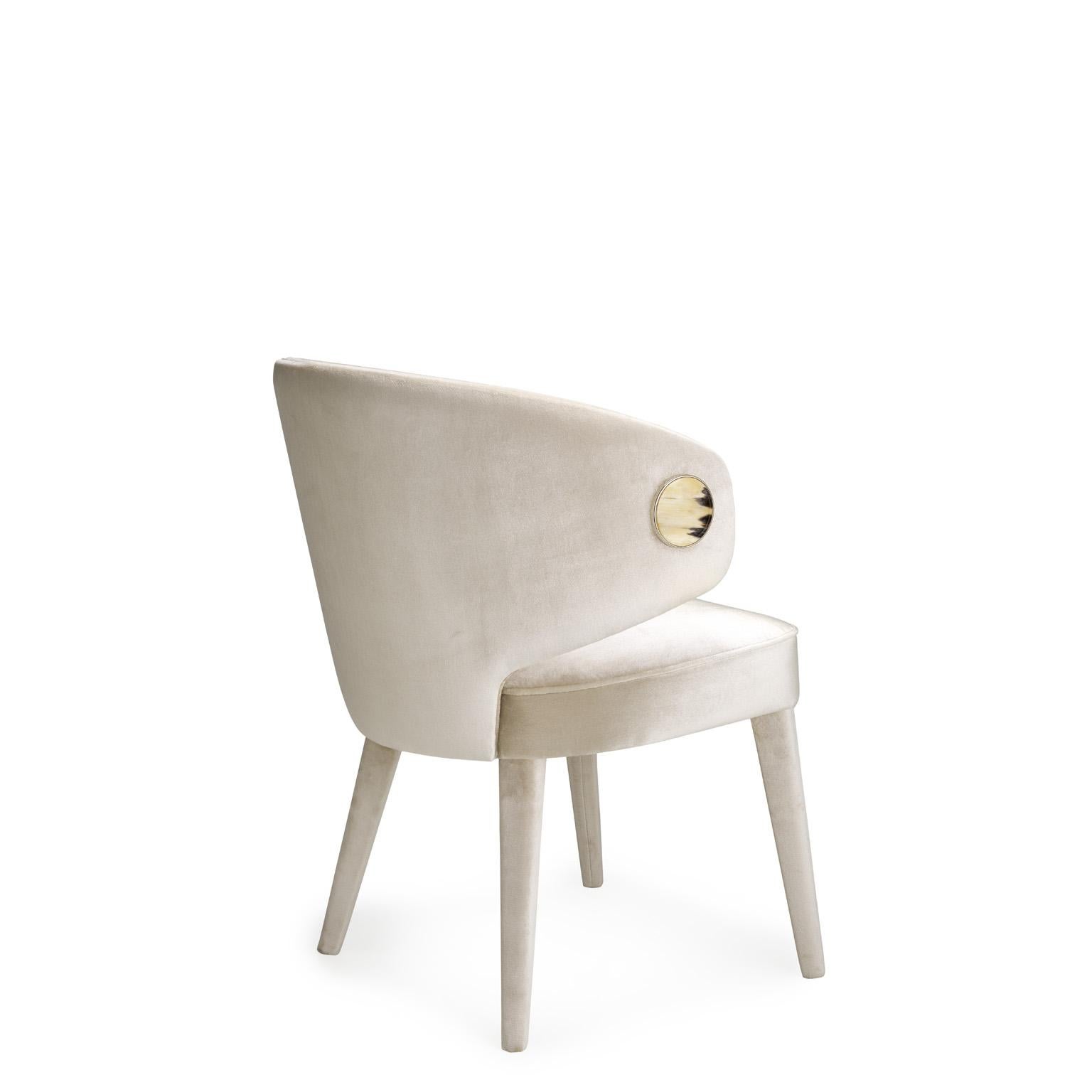 Metal Circe Chair in Splendido Perla Velvet with Detail in Corno Italiano, Mod. 4433AC For Sale
