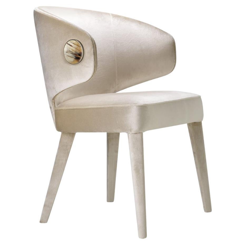 Circe Chair in Splendido Perla Velvet with Detail in Corno Italiano, Mod. 4433AC For Sale
