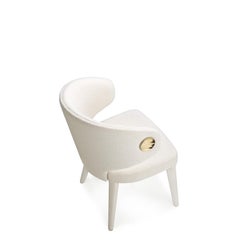 Chaise Circe en tissu bouclé blanc avec détails en Corno Italiano, Mod. 4433CC