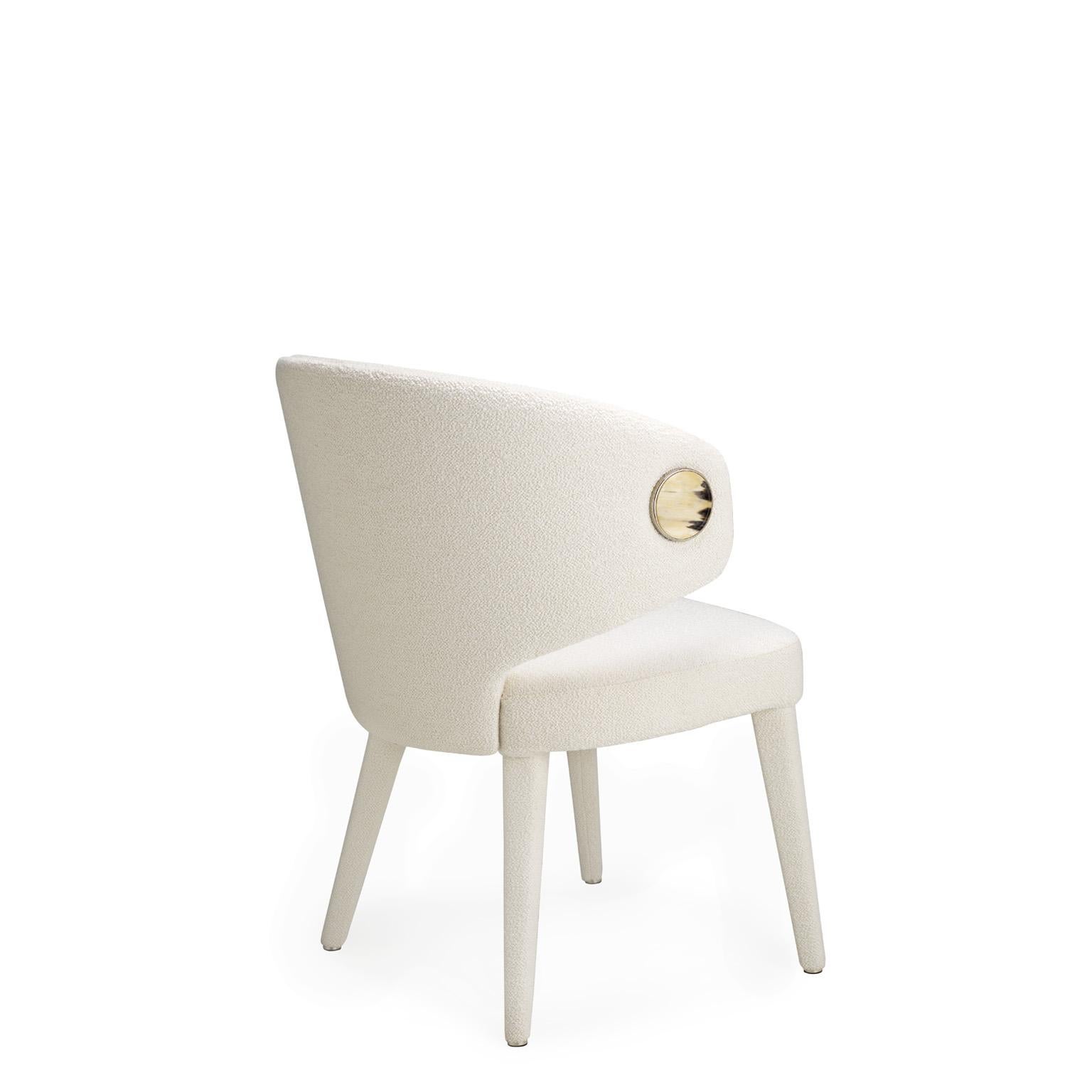 Metal Circe Chair in White Bouclé Fabric with Detail in Corno Italiano, Mod. 4433CC For Sale