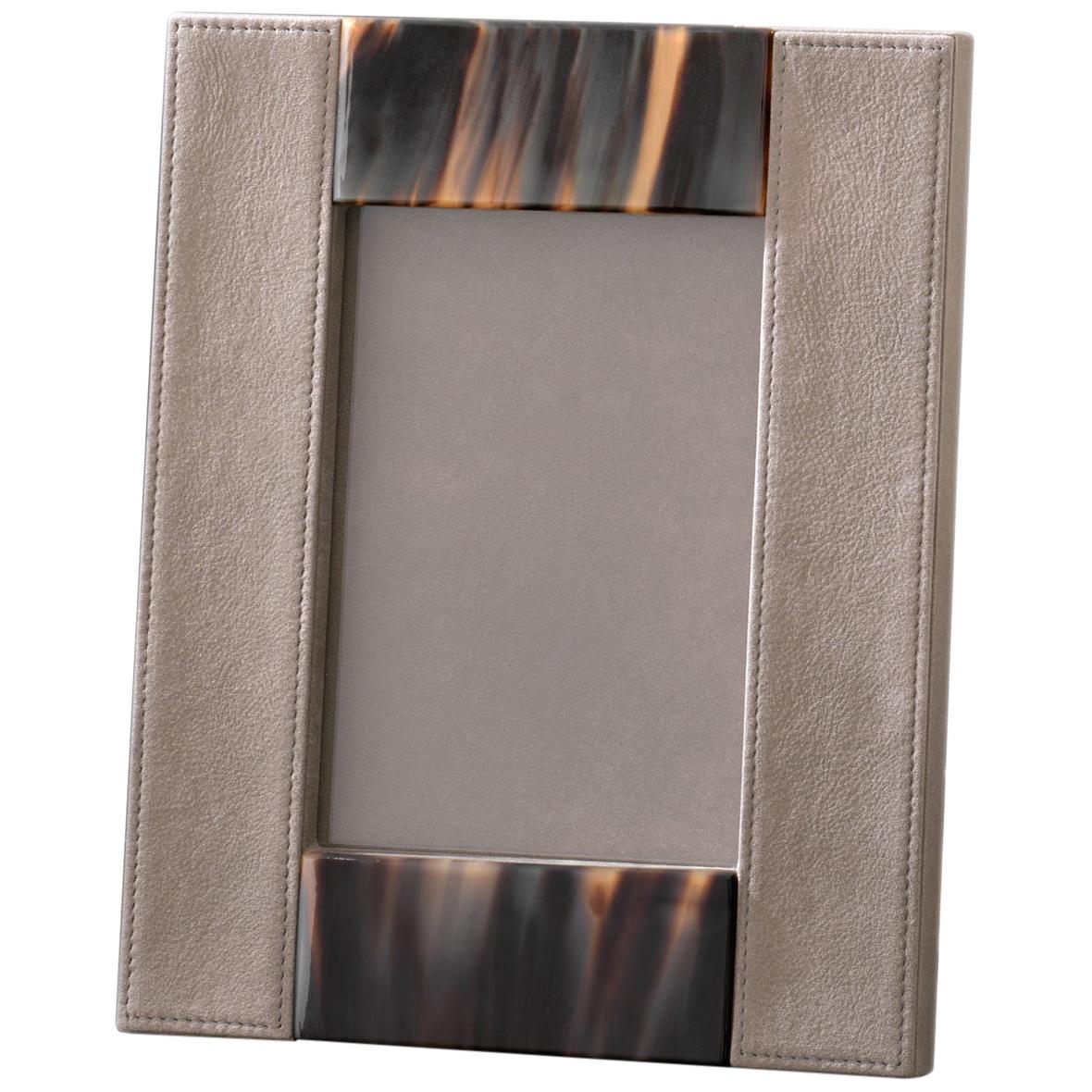 Circe Picture Frame in Grey Tosca Leather and Corno Italiano, Mod. 913