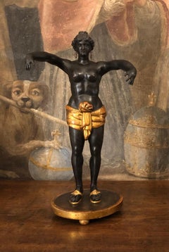 Göttin Circe Italienische Neoklassische Skulptur Frühes 1800er Ebenholz geschnitzt Goldene