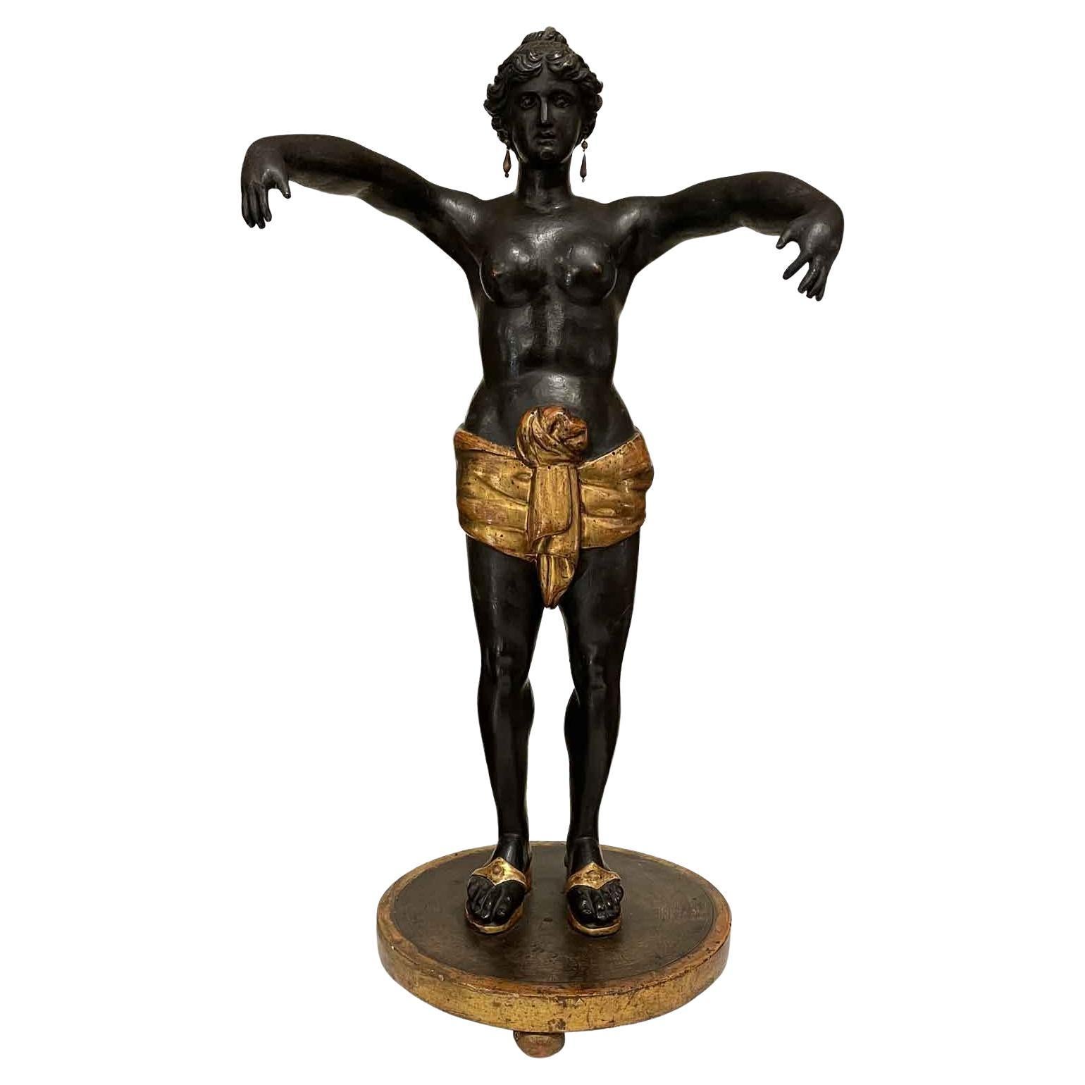 Diosa Circe Escultura Neoclásica Italiana Principios 1800 Tallada en Ébano  Dorado
