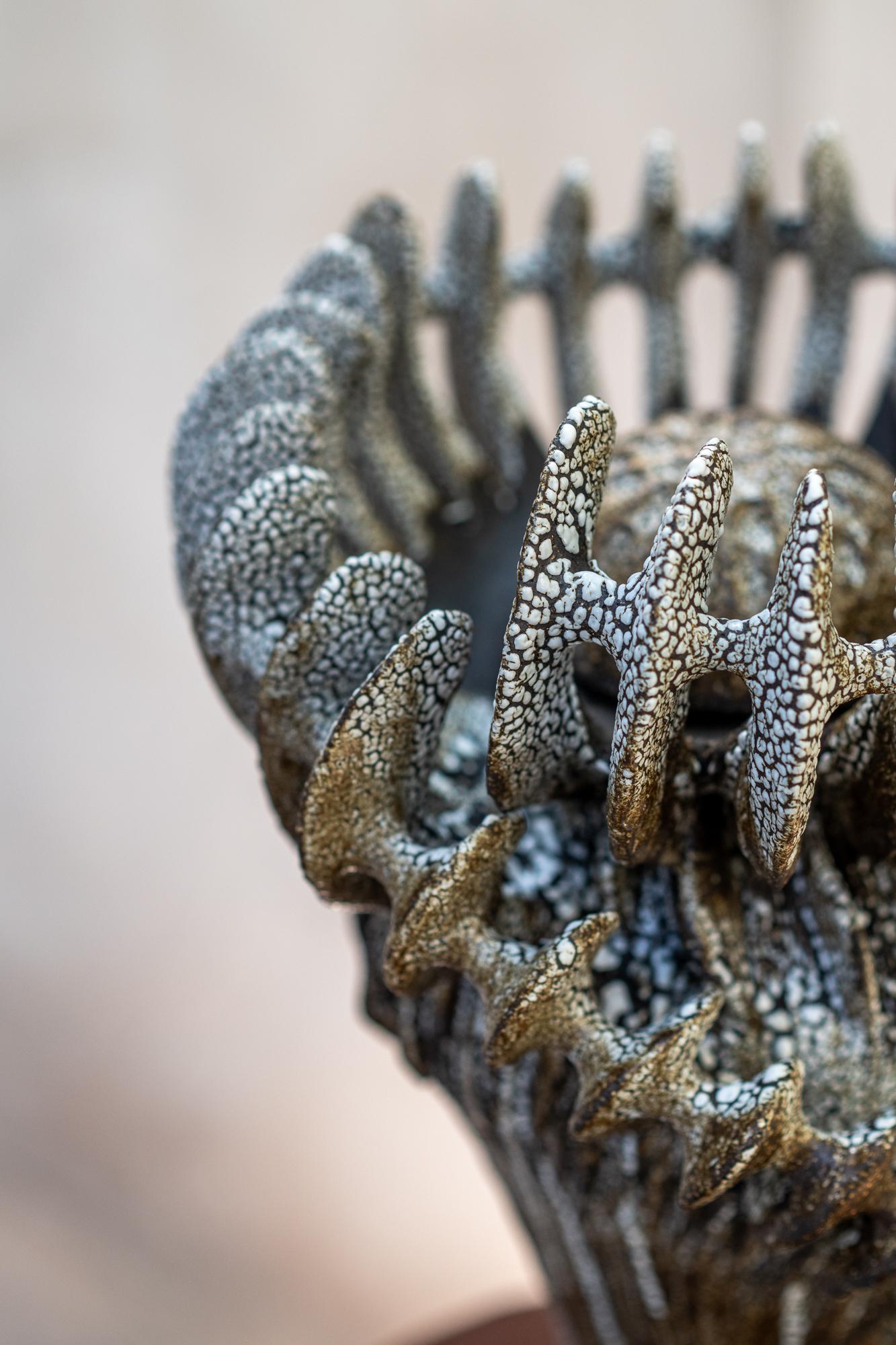 Glazed Circium Vase in Black Clay with Crawl Glazing by Kallia Panopoulou For Sale