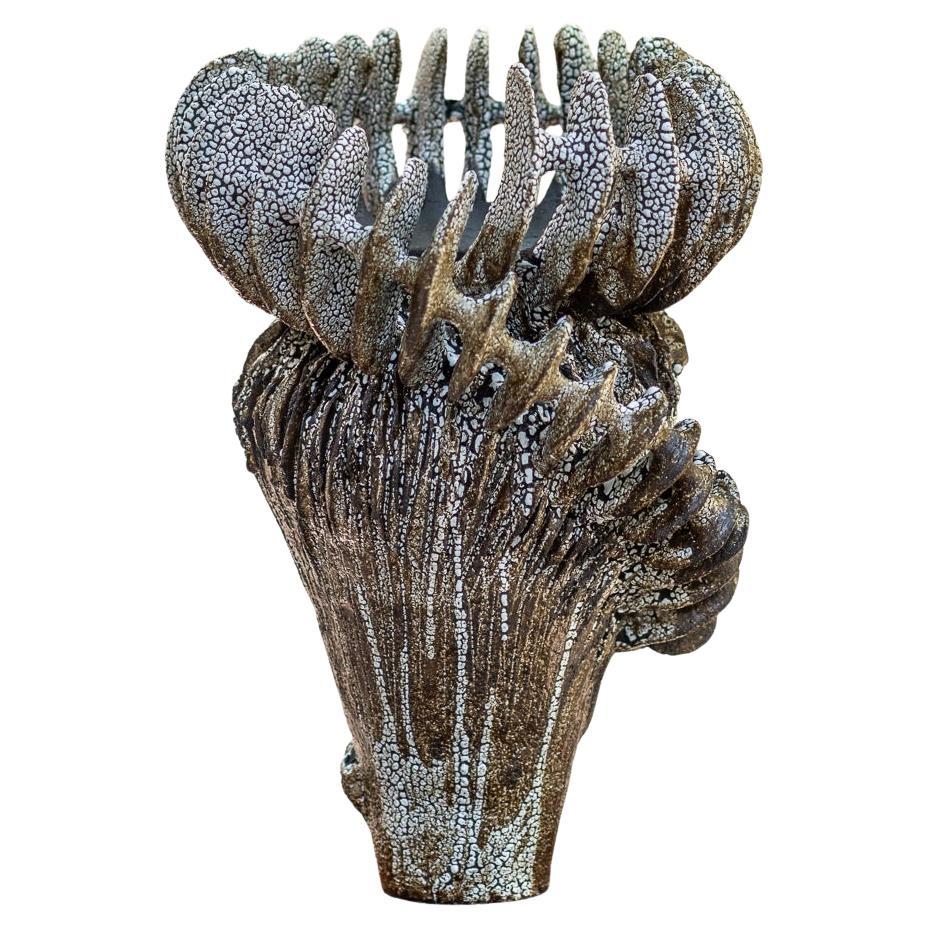 Circium Vase in Black Clay with Crawl Glazing by Kallia Panopoulou For Sale