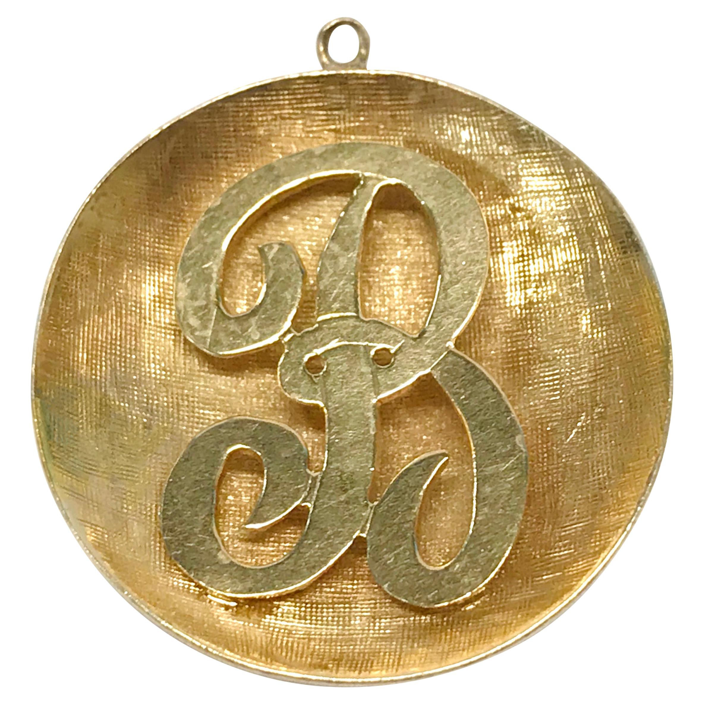 Circle 14 Karat Yellow Gold B Initial Pendant For Sale