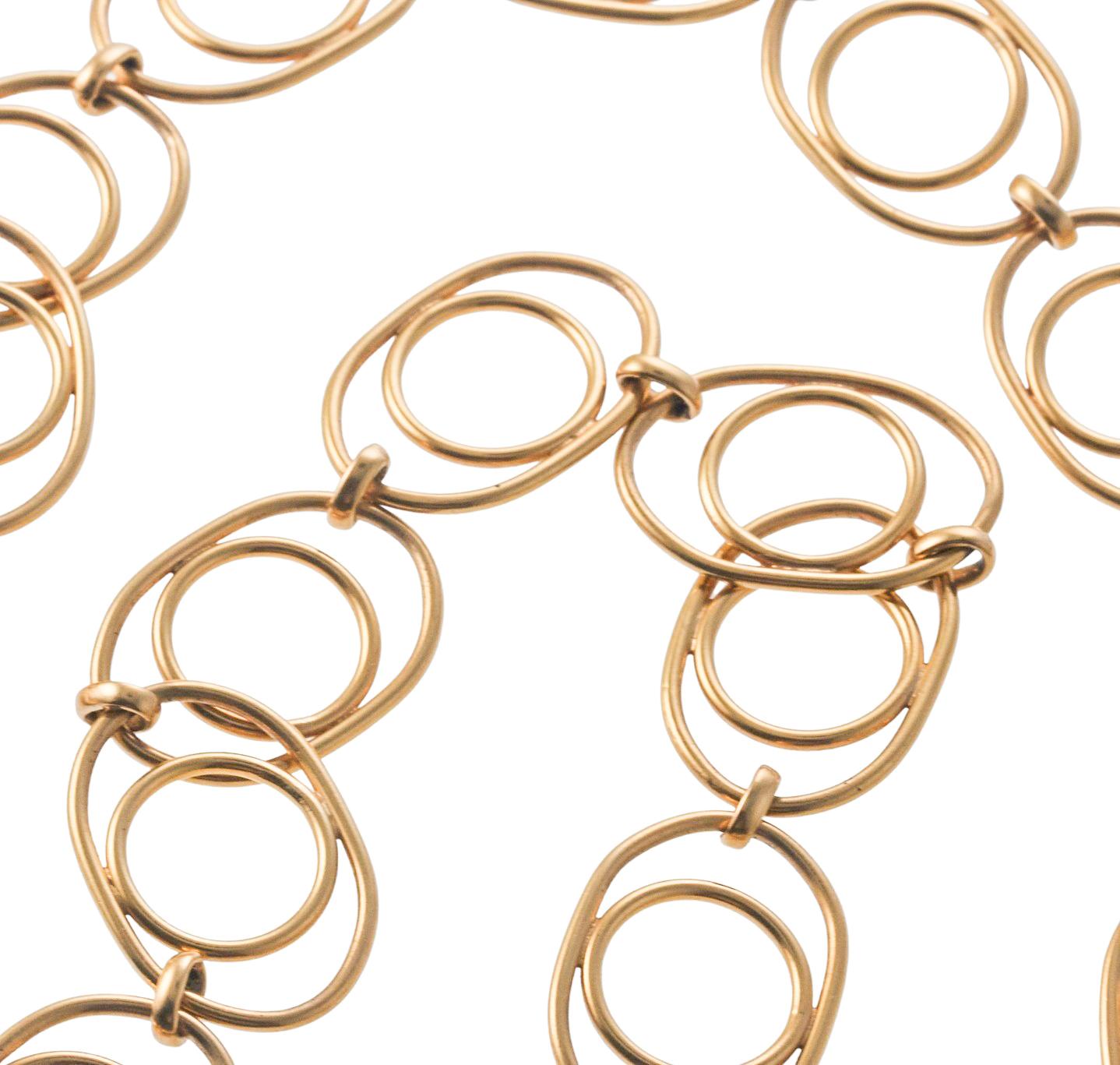 Women's or Men's Circle and Oval Gold Link Long Chain Necklace