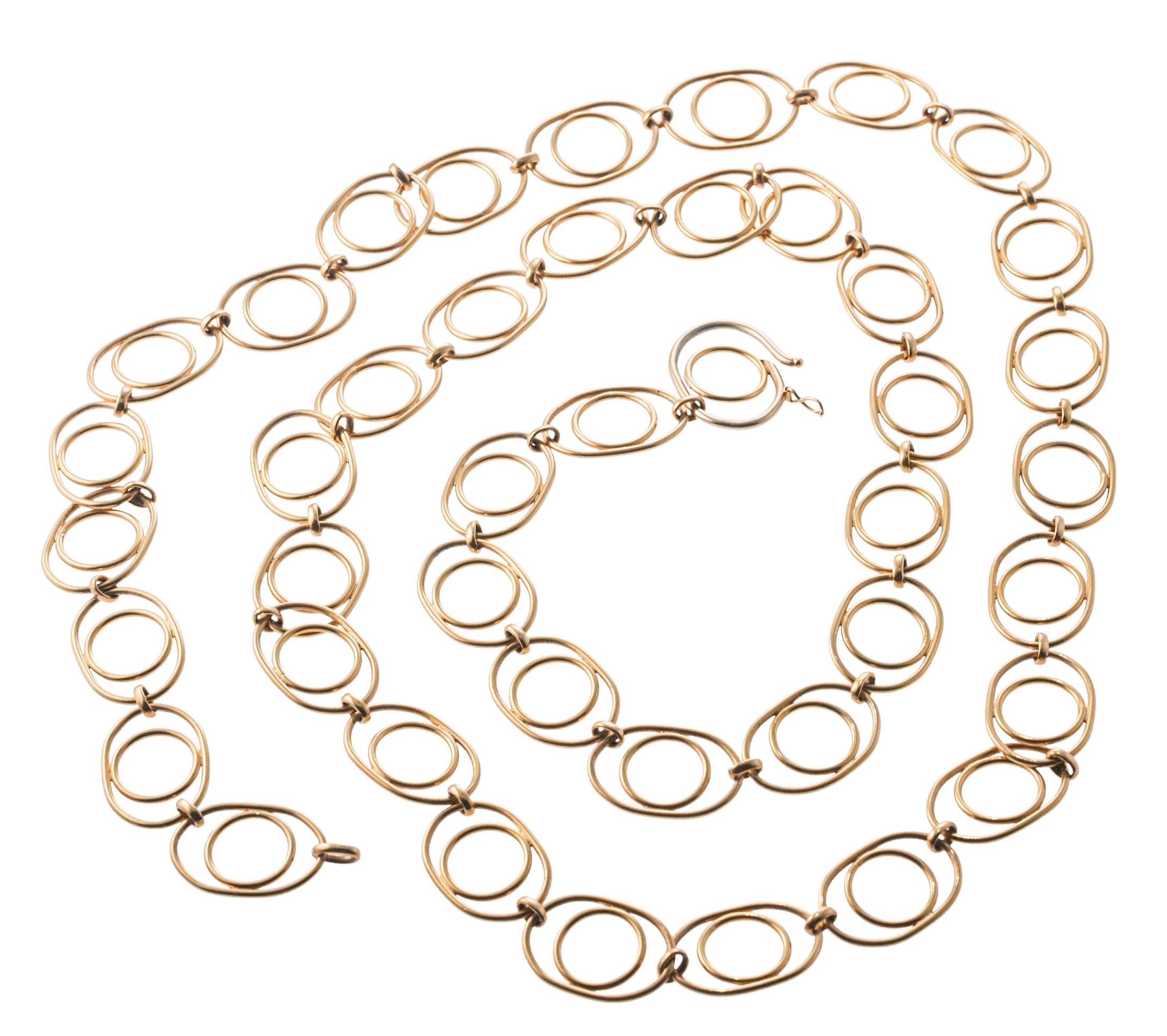 Circle and Oval Gold Link Long Chain Necklace 3