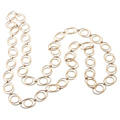Circle and Oval Gold Link Long Chain Necklace