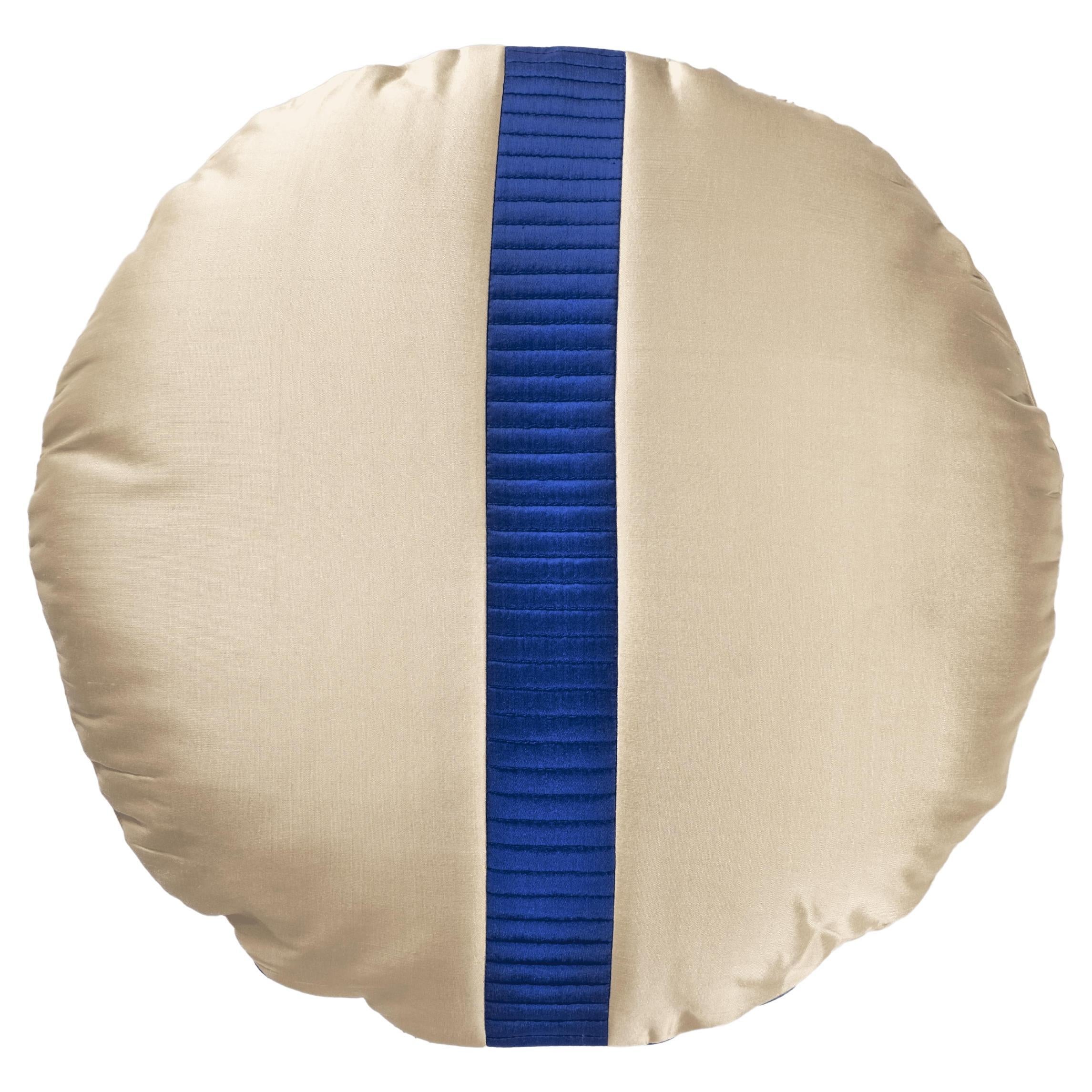 STRIPE Circle Blue by David/Nicolas, Handcrafted Silk Cushion For Sale