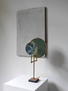 No. 15 Circle Blue Green Grey Hand Painted Linen Table Lamp by Sander Bottinga