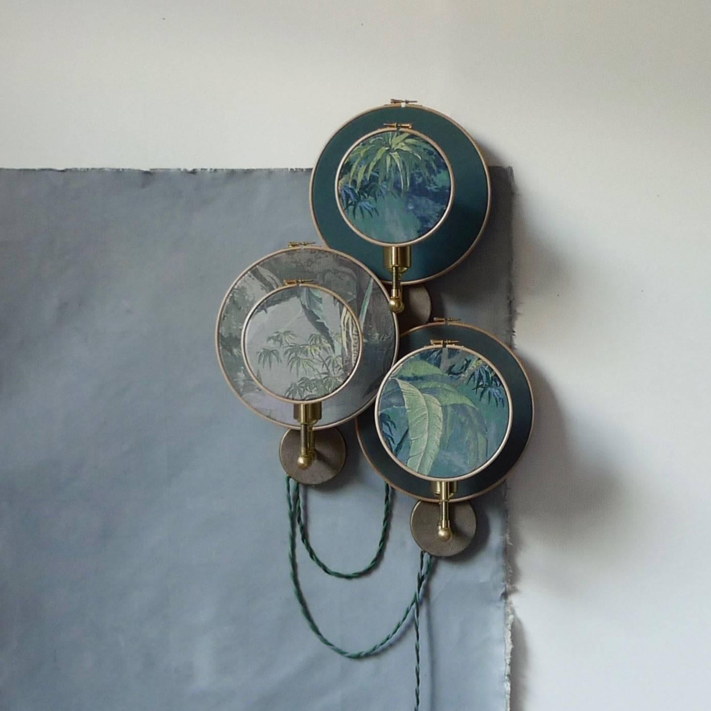 Brass No. 13 Circle Green, Grey Contemporary Art Wall Sconce by Sander Bottinga For Sale