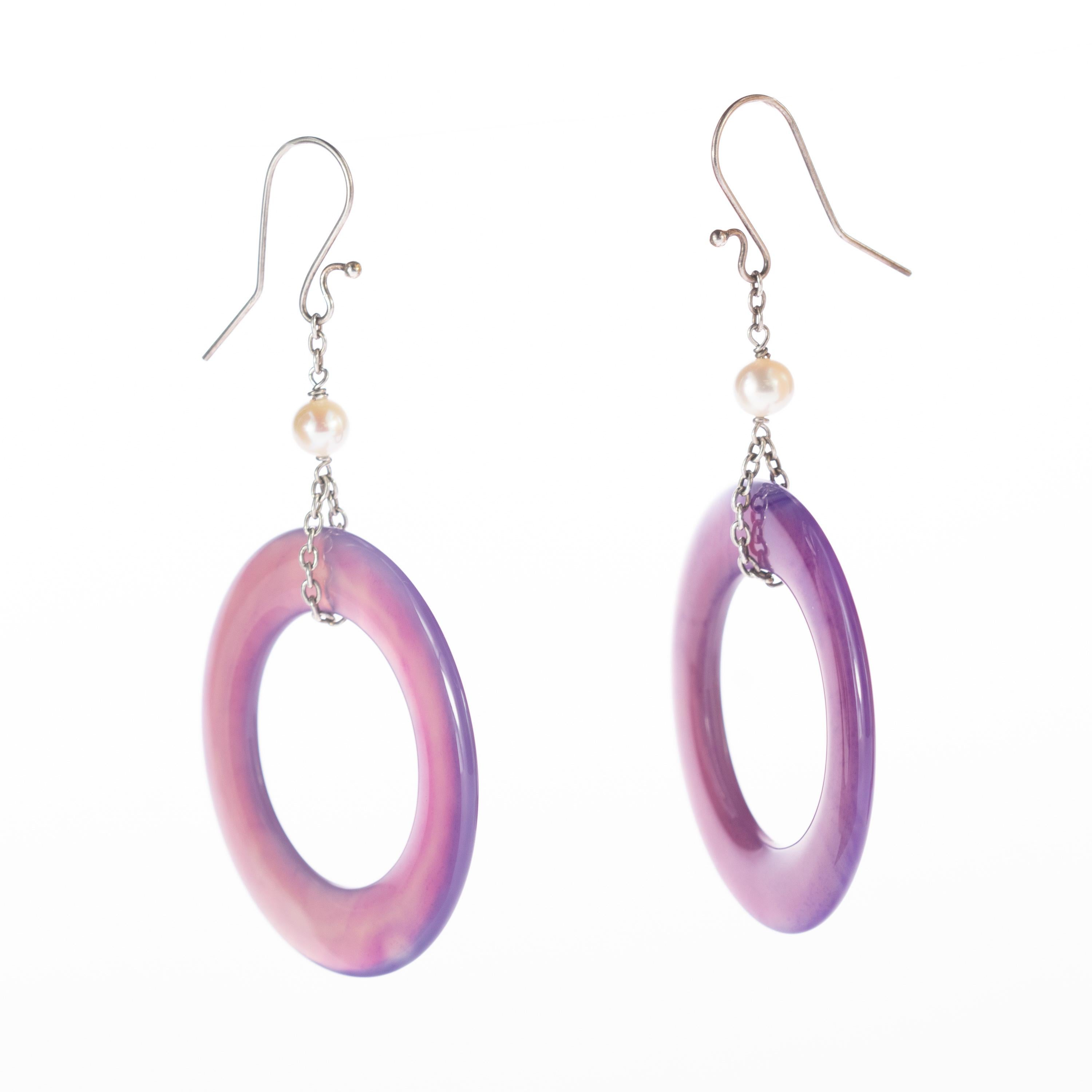 Kreis Bold Lila Achat Süßwasserperlen Donut Sterlingsilber Tropfenohrringe im Angebot 4