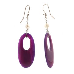 Circle Bold Purple Agate Freshwater Pearls Donut Sterling Silver Drop Earrings