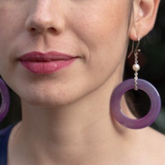 Circle Bold Purple Agate Freshwater Pearls Donut Sterling Silver Drop Earrings