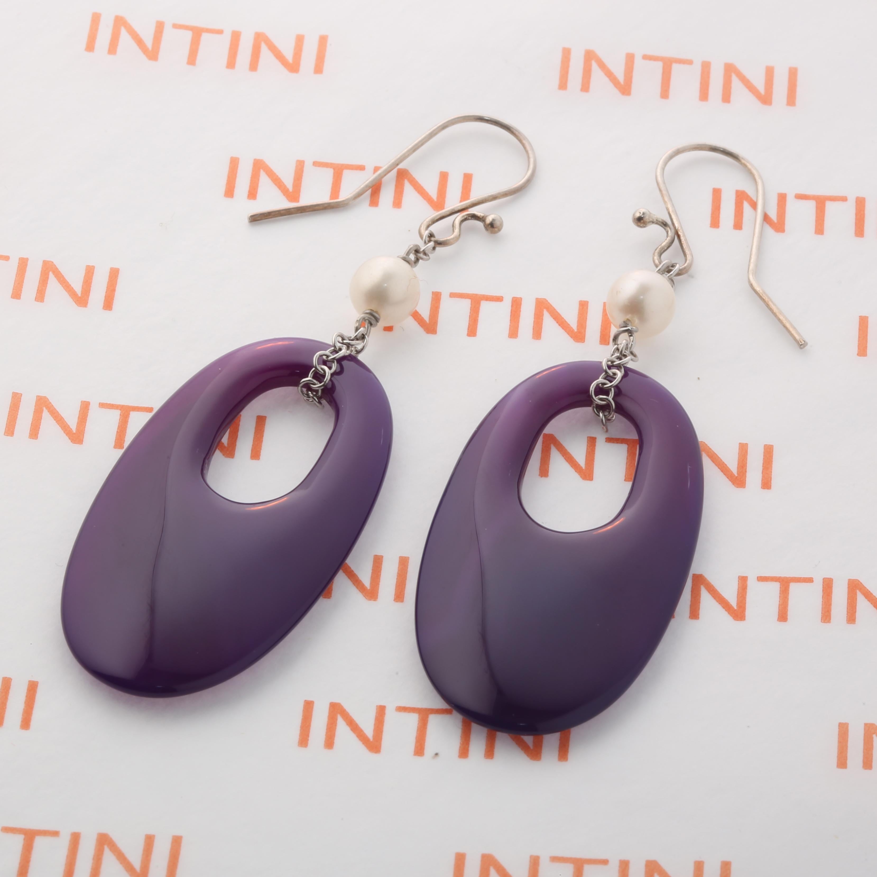 Kreis Bold Lila Achat Süßwasserperlen Donut Sterlingsilber Tropfenohrringe (Rundschliff) im Angebot