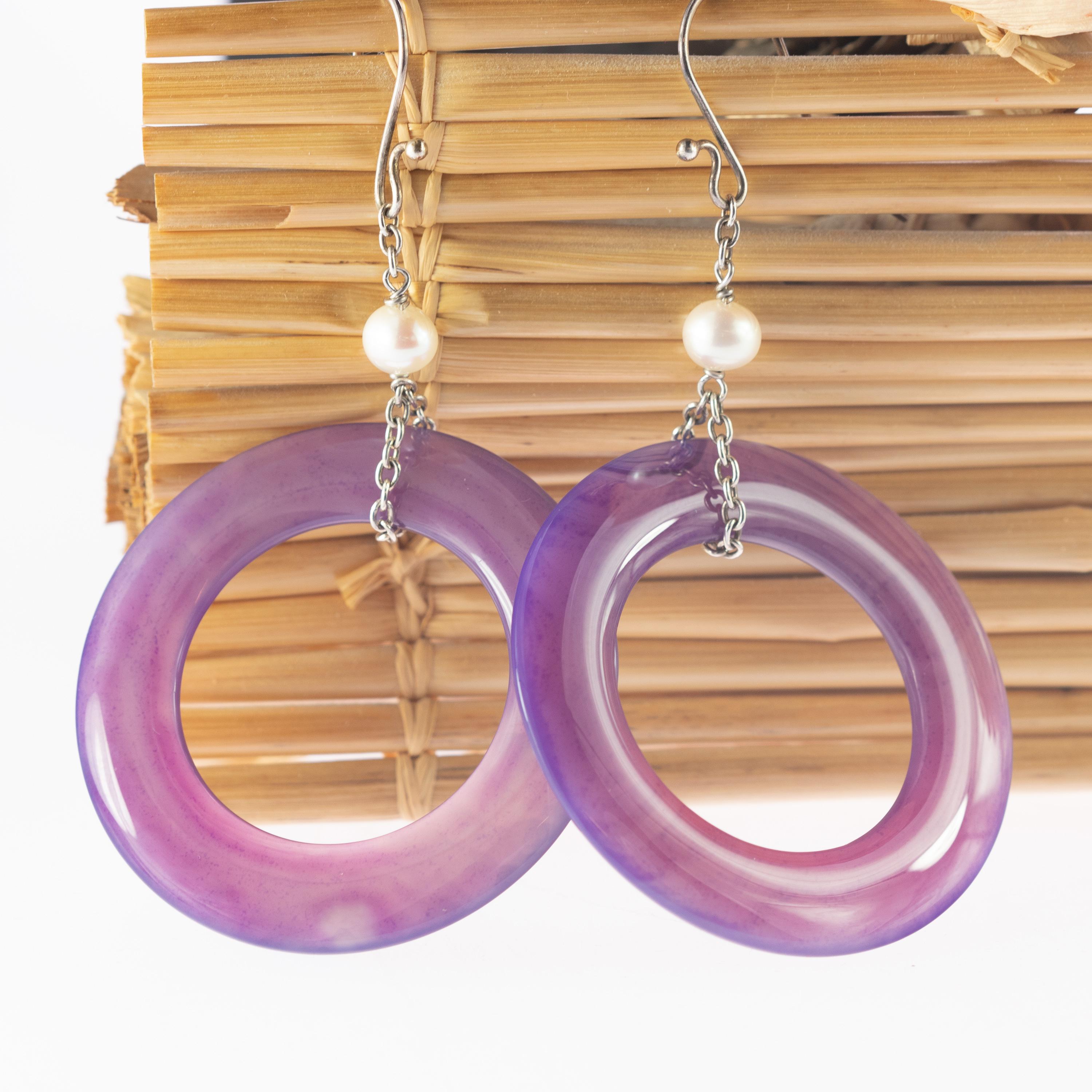 Kreis Bold Lila Achat Süßwasserperlen Donut Sterlingsilber Tropfenohrringe im Zustand „Neu“ im Angebot in Milano, IT