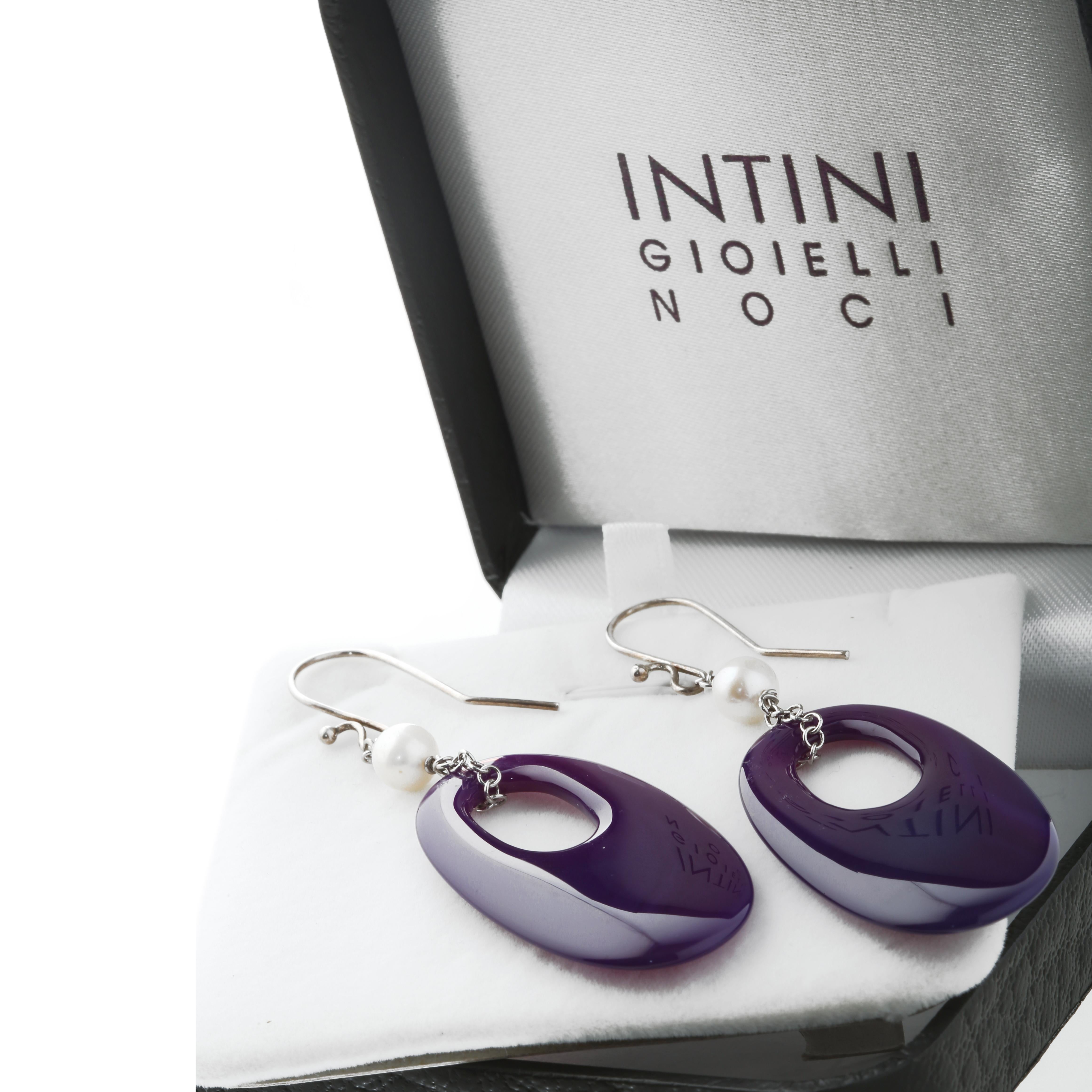 Kreis Bold Lila Achat Süßwasserperlen Donut Sterlingsilber Tropfenohrringe Damen im Angebot