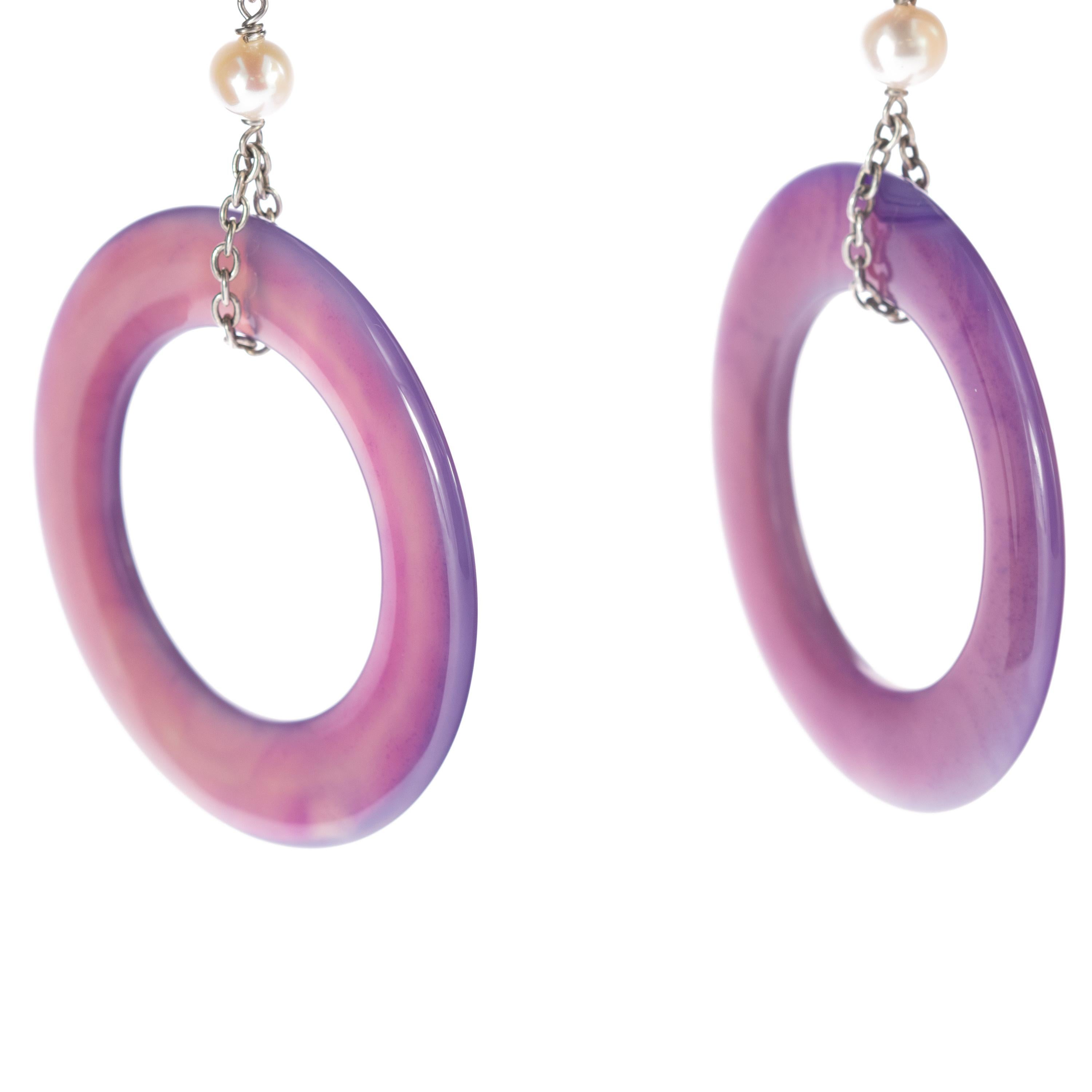 Kreis Bold Lila Achat Süßwasserperlen Donut Sterlingsilber Tropfenohrringe im Angebot 2