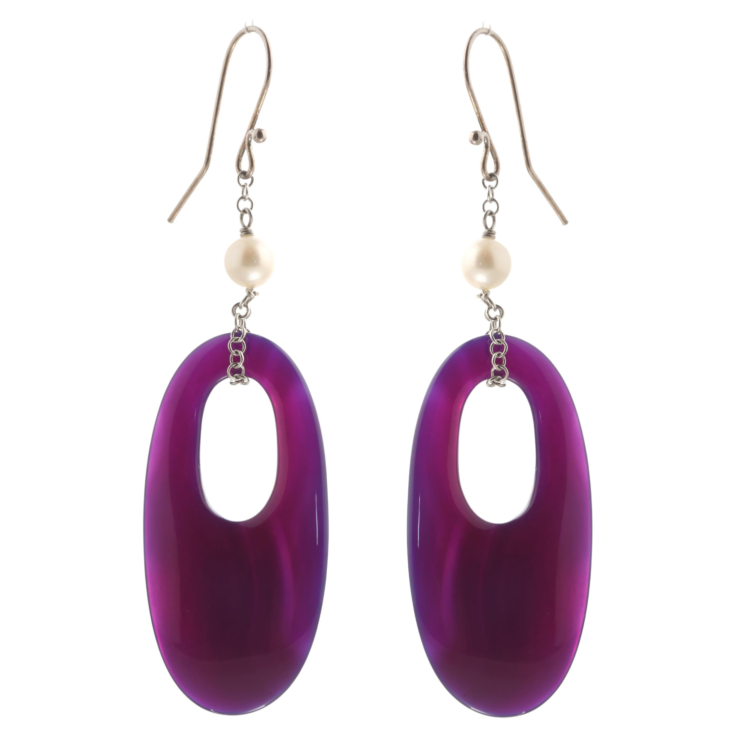Orecchini a goccia in argento 925 con perle d
acqua dolce e agata viola in grassetto