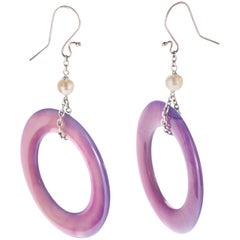 Circle Bold Purple Agate Freshwater Pearls Donut Sterling Silver Drop Earrings