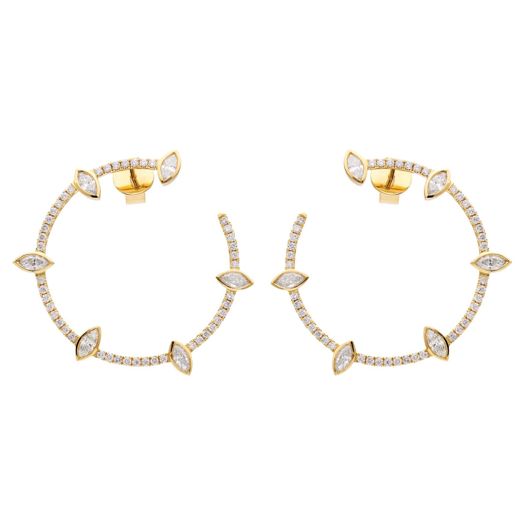 RUCHI Marquise-Cut Diamond Yellow Gold Crescent Hoop Earrings