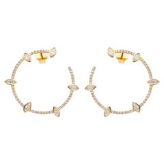 Multi Stone Diamond 18 Karat Gold Crescent Earrings For Sale at 1stDibs