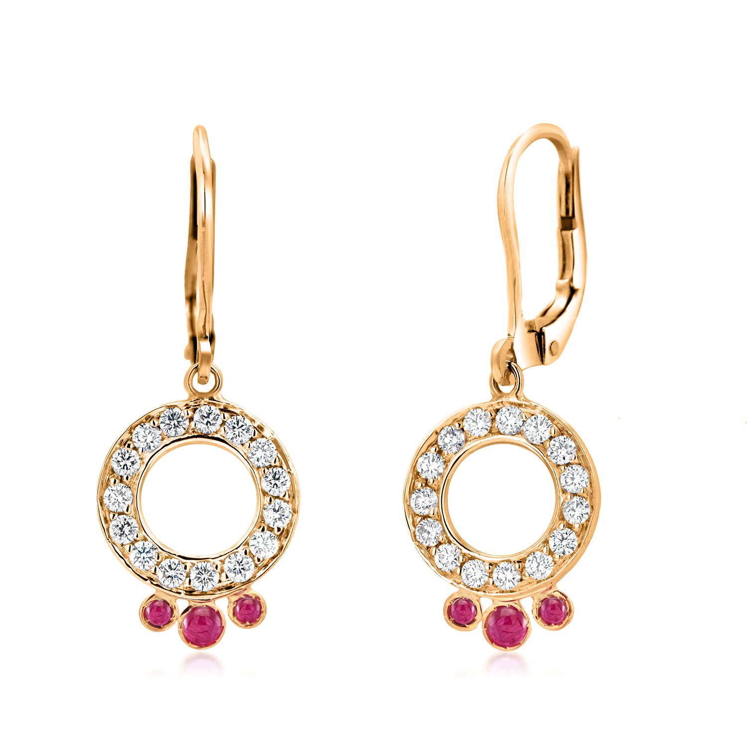 Circle Diamond 0.50 Inch with Rubies Dangles Leverback Hoop 14K Gold Earrings For Sale 3