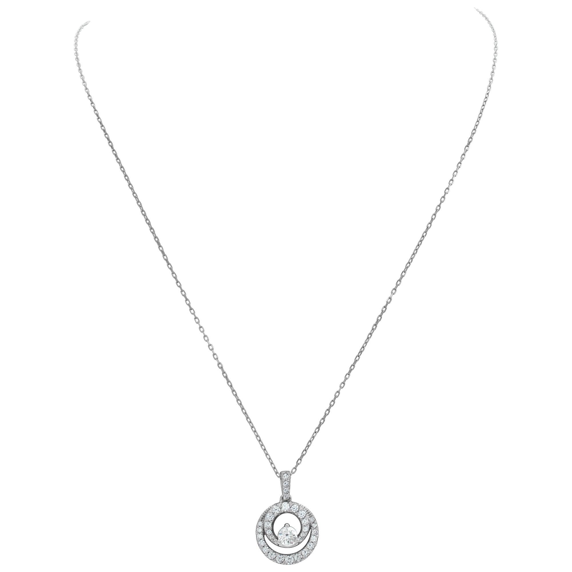 Circle Diamond pendant in 14k white gold with approximately 0.50 carat in G-H color, VS-SI clarity round diamonds. Pendant length 0.92 inches and pendant width 0.60 inches. Chain length 18 inches, pendant 15mm x 22.5mm.
