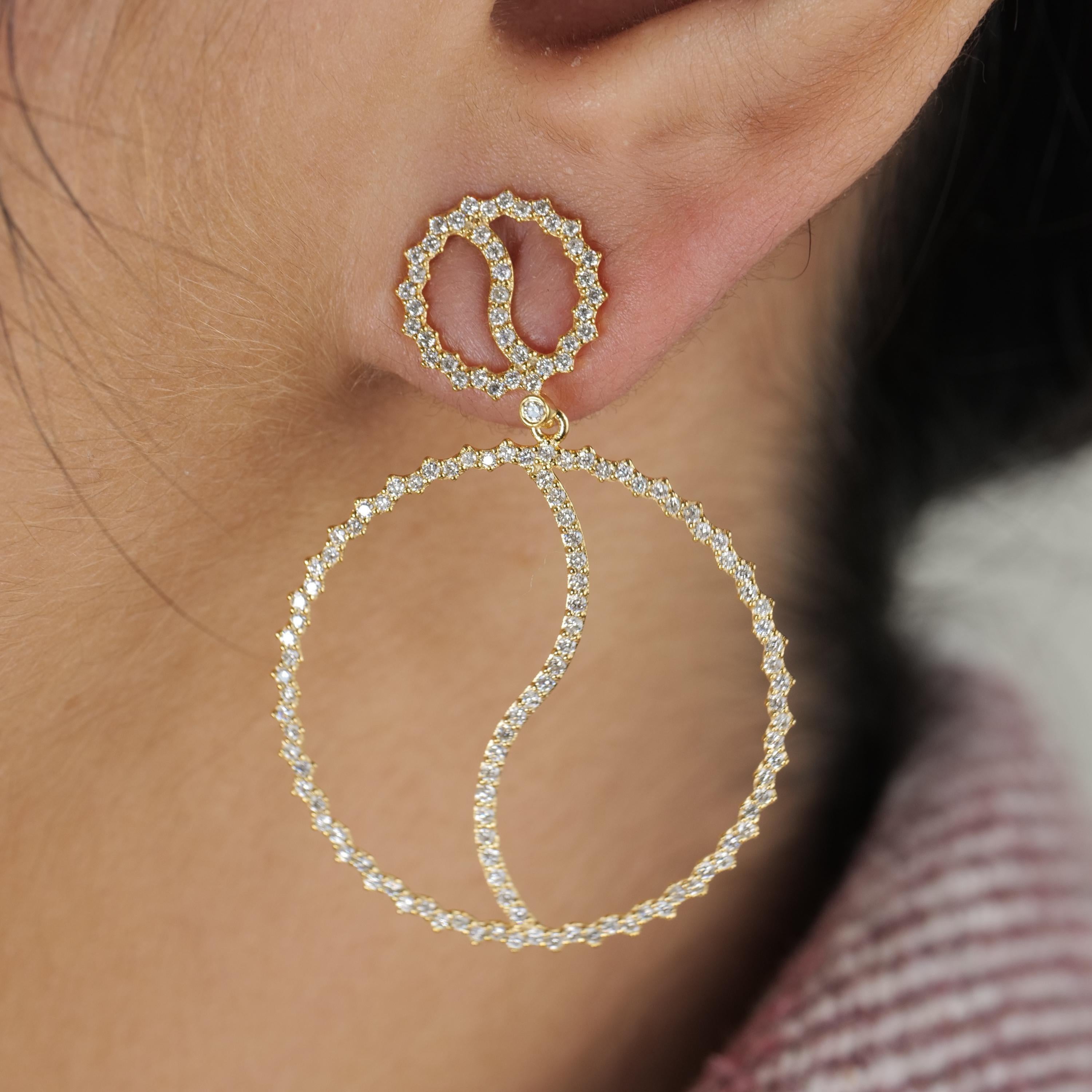 Art déco Boucles d'oreilles pendantes en or massif 14k avec diamant en forme de cercle (certifié) en vente