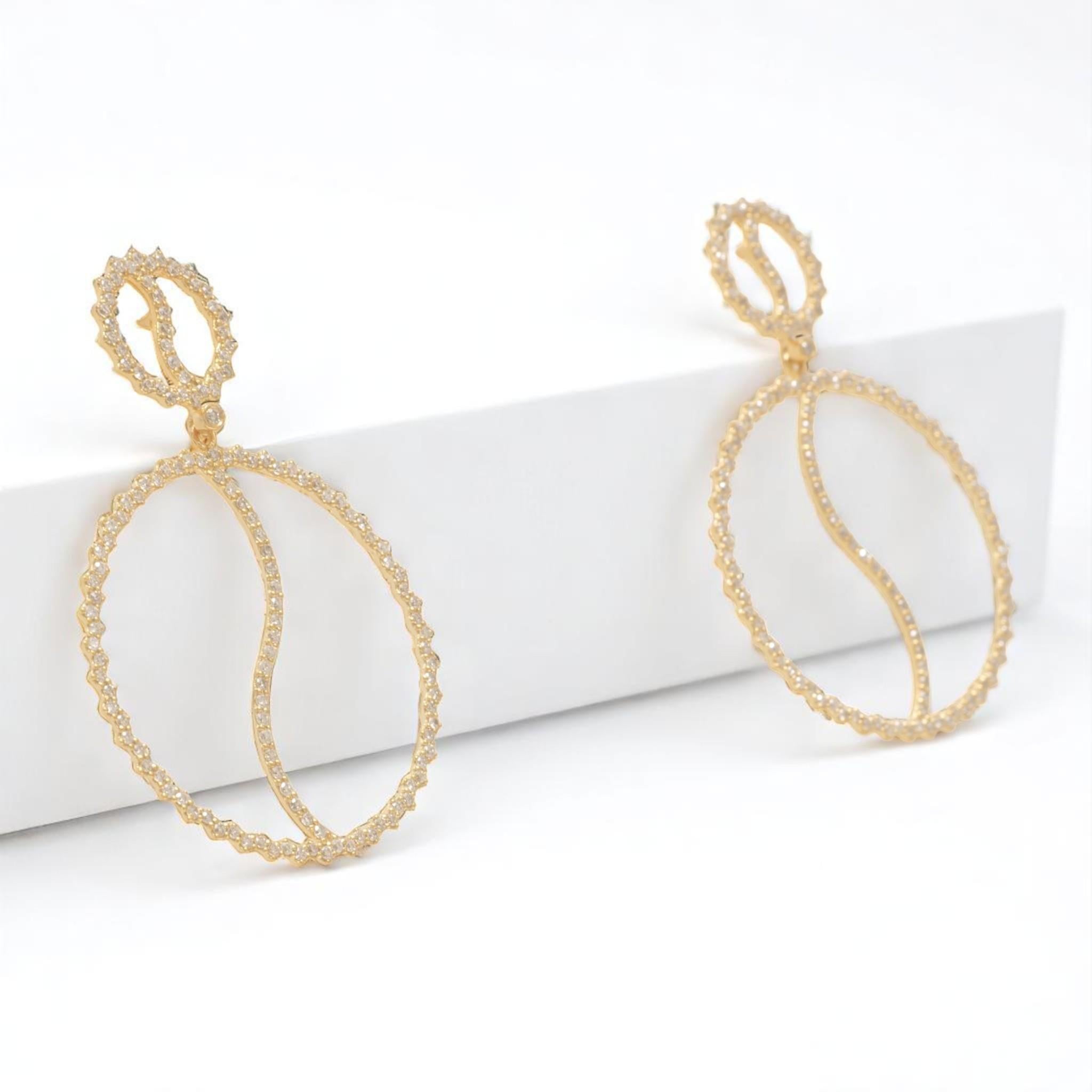 Boucles d'oreilles pendantes en or massif 14k avec diamant en forme de cercle (certifié) Pour femmes en vente