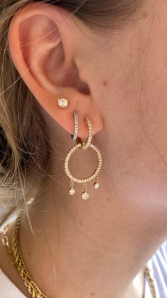 Circle Diamond Drop Huggie Hoops 14K Gold 0.94 Carats