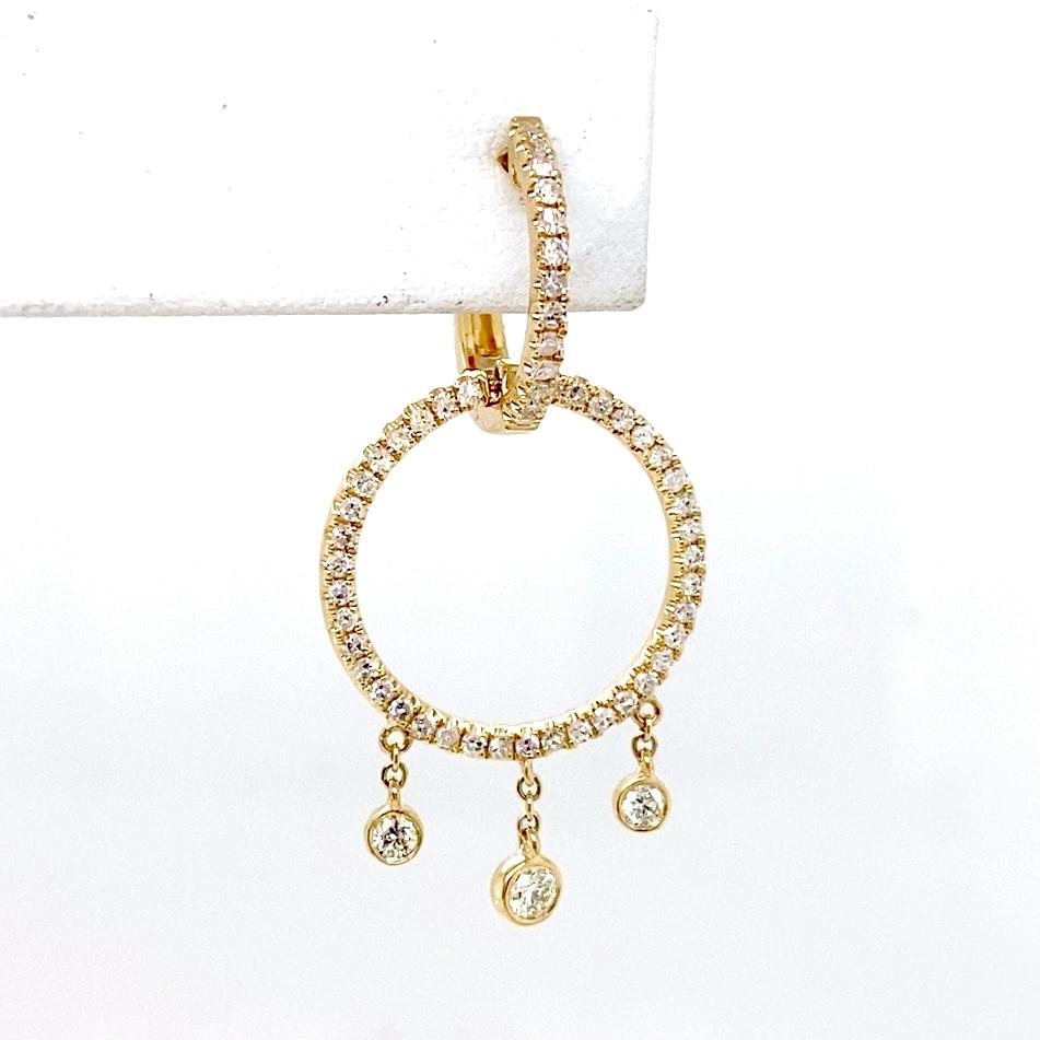 Taglio rotondo Circle Diamond Drop Huggie Hoops in oro 14K 0,94 Carati in vendita