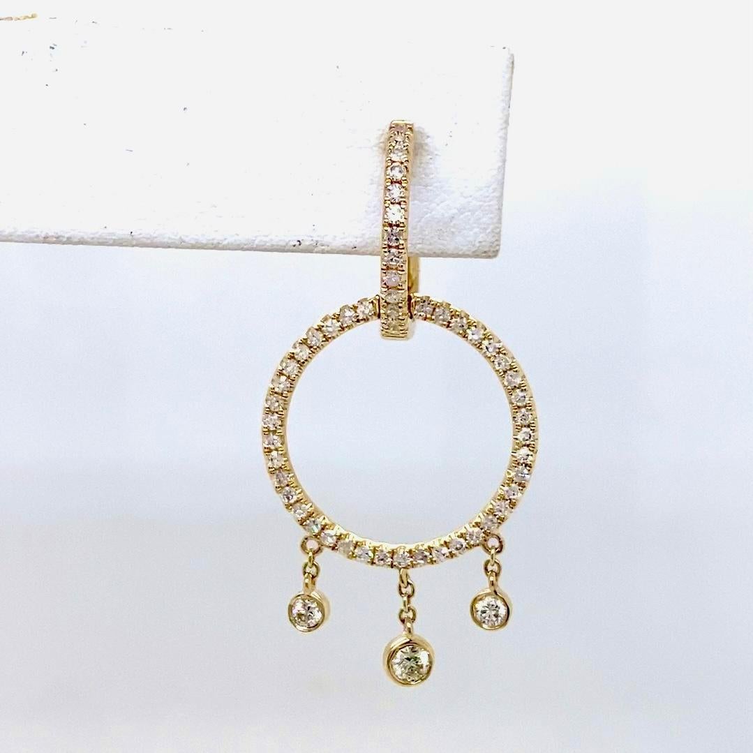 Circle Diamond Drop Huggie Hoops in oro 14K 0,94 Carati In condizioni Nuovo in vendita a Austin, TX
