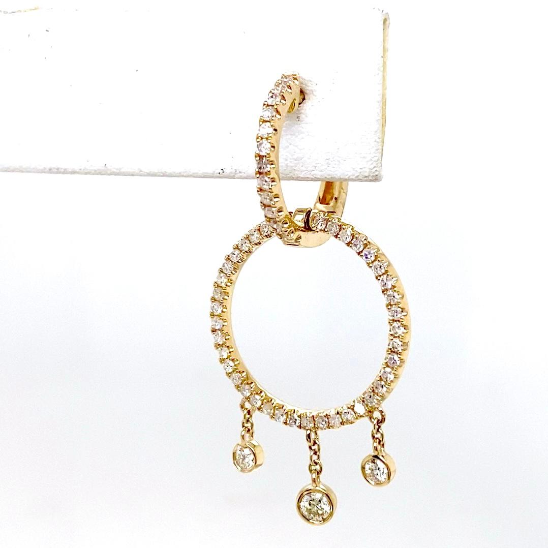 Donna Circle Diamond Drop Huggie Hoops in oro 14K 0,94 Carati in vendita