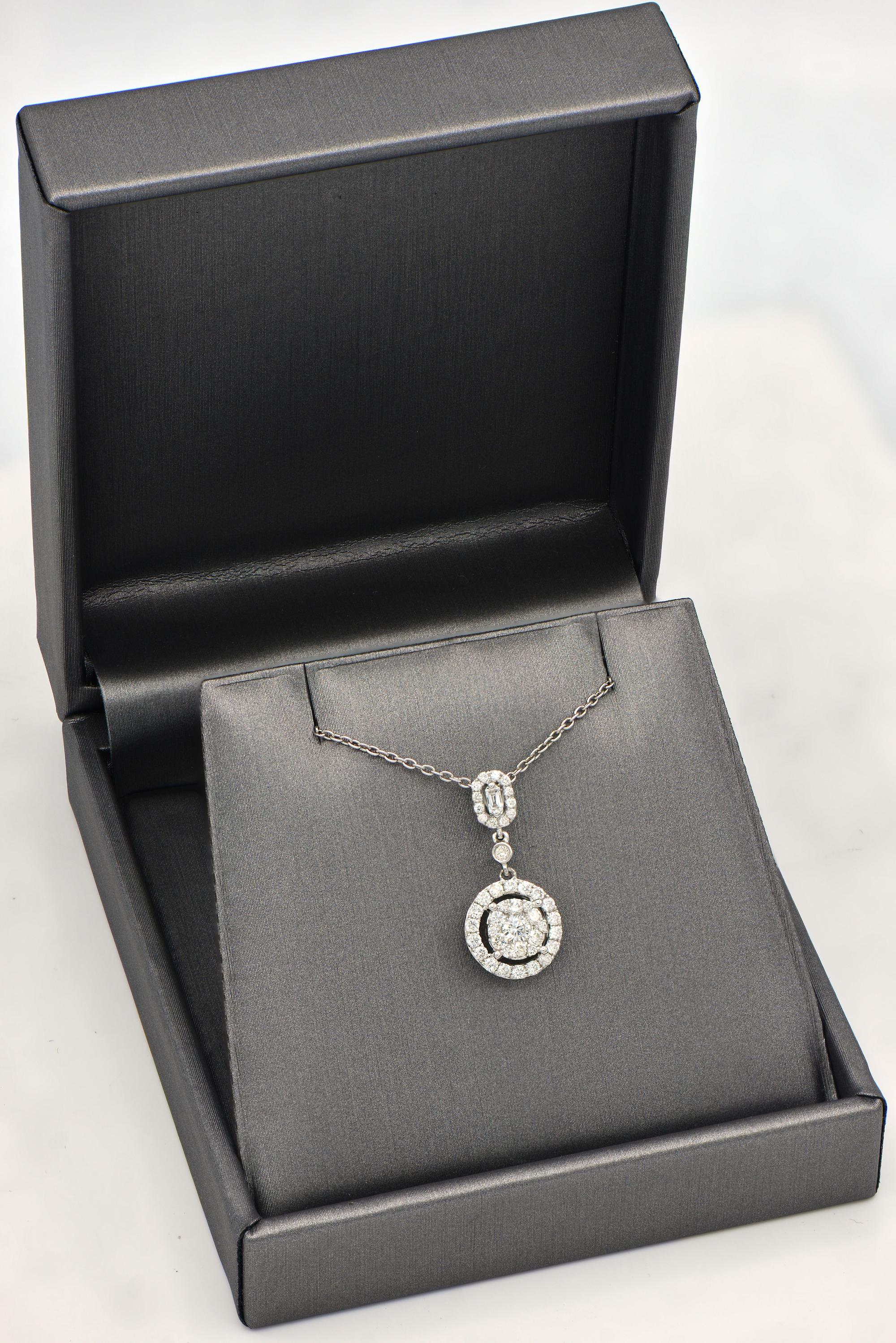 Contemporary Circle Diamond Floating Pendant with Chain For Sale