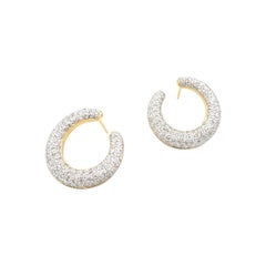 Ensō Embossed Open Circle Brush Stroke Pavé Diamond Gold Earrings